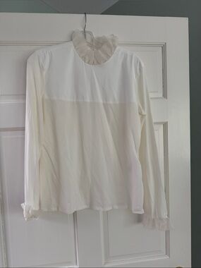Marc Cain Cream Ruffle-Neck Long Sleeve Blouse